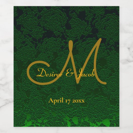 Hunter Green Gold Weduwing Reception Monogram Wijn Etiket (Enkel label)