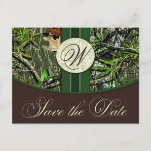 Hunter Green Monogram Camo Wedding Save the Dates Aankondigingskaart