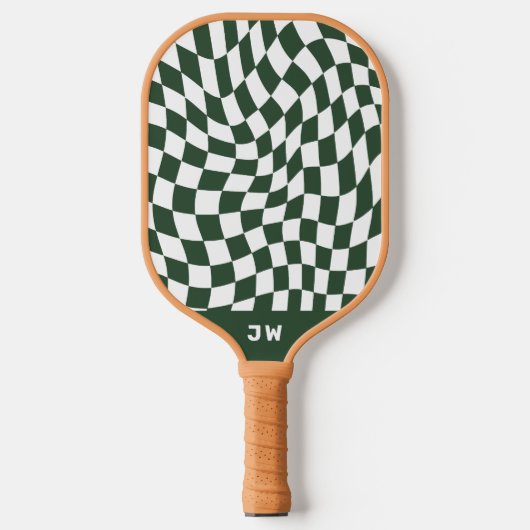 Hunter Green Monogram  golvend geruit Pickleball Paddle (Voorkant)