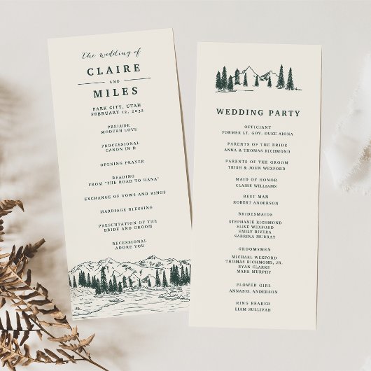Hunter Green | Mountain Sketch Wedding Ceremony Programma