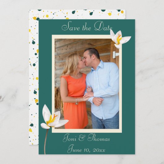 Hunter Green Photo Flat Save the Date Kaart (Voorkant / Achterkant)