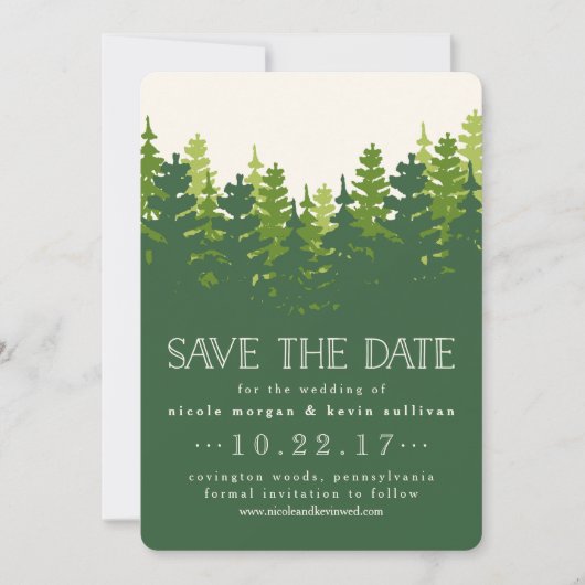 Hunter Green Pine Forest Save the Date (Voorkant)