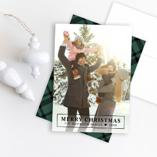 Hunter Green Tartan Pset Merry-kerstfoto Feestdagenkaart