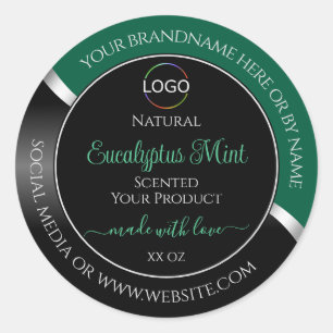 Hunter Green Wavy Silver Black Logo Productlabels Ronde Sticker