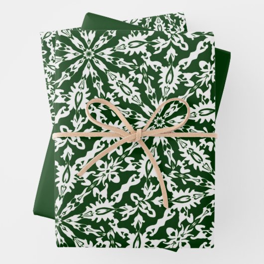 Hunter Green & White Patroon Inpakpapier Vel (In situ)