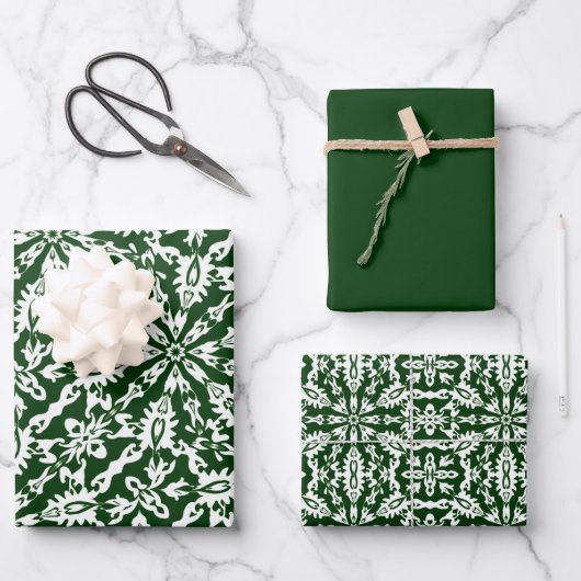 Hunter Green & White Patroon Inpakpapier Vel (Voorkant)