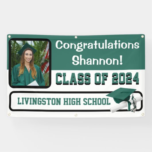 Hunter Green & White Vinyl Afstuderen Spandoek (Horizontaal)