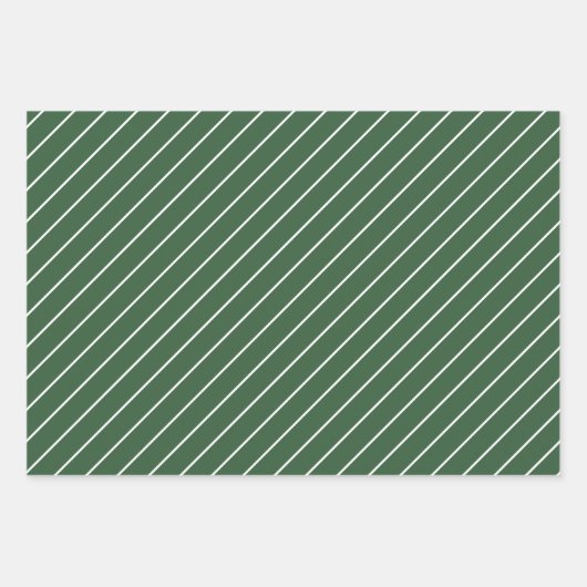 Hunter Groen en Wit Dun Horizontaal Gestreept Inpakpapier Vel (Voorkant 3)