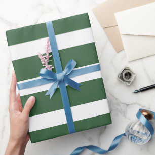 Hunter Groen en Wit Klassiek Horizontaal Gestreept Cadeaupapier