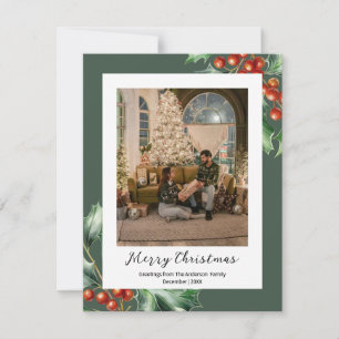 Hunter groen retro holly feestdagenkaart