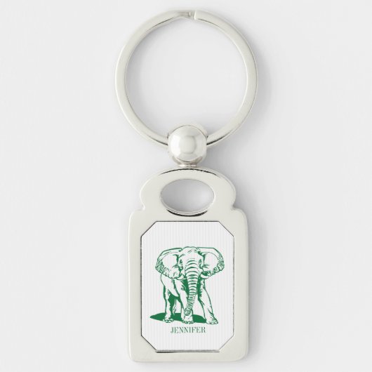 Hunter Groene Olifant Lijn Tekening Met Monogram Sleutelhanger (Voorkant)