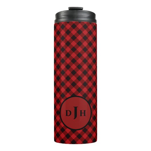  Hunter Red Buffalo Black Pattern Monogram Thermosbeker (Voorkant)