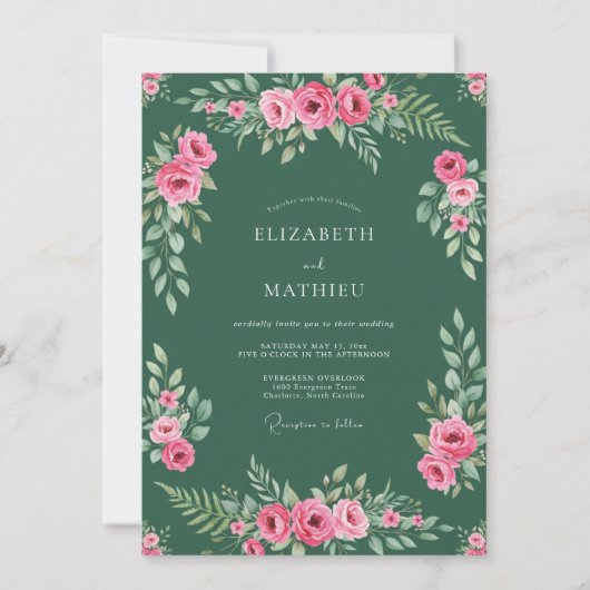 Hunter Roze Blad Bruiloft Kaart (Voorkant)