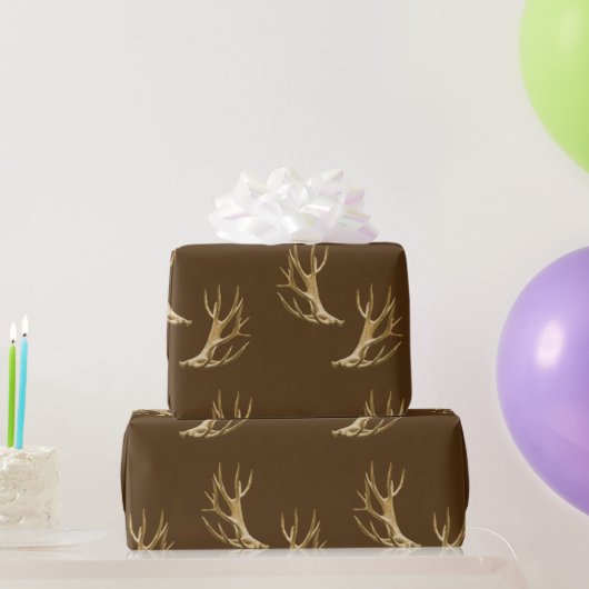 Hunter Theme Deer Antlers Dark Brown Gift Wrap Cadeaupapier (Feestgeschenken)