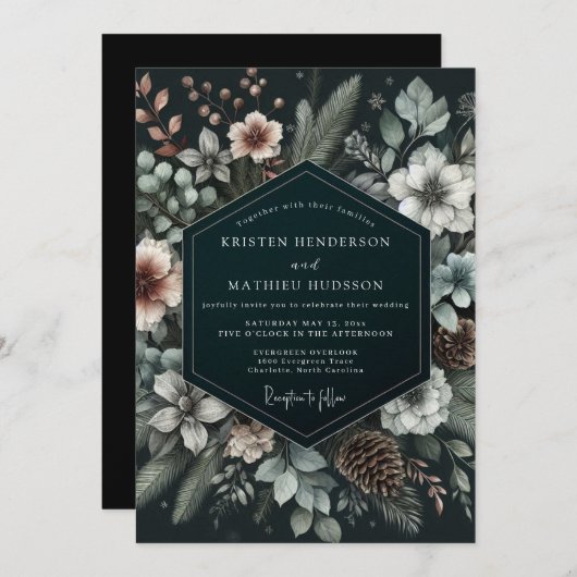 Hunter Wintry Pine Wedding Kaart (Voorkant / Achterkant)