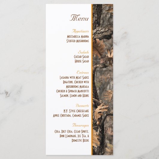 Hunter's Camo Chic Wedding Menu (Voorkant)