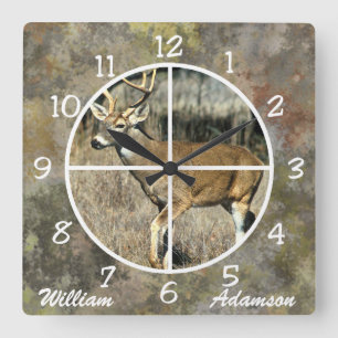 Hunters Clock Deer in Crosshairs personaliseren Vierkante Klok