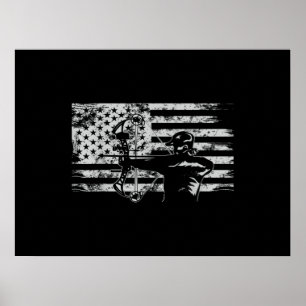 Hunting Archer American Flag Bowhunting Hunt Poster