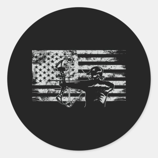 Hunting Archer American Flag Bowhunting Hunt Ronde Sticker (Voorkant)