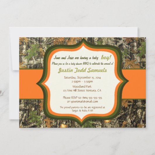 Hunting Camo Baby Boy Shower Invitation Kaart (Voorkant)