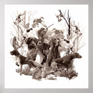 Hunting dogs, Pistolen honden, jachtseizoen Wood W Poster