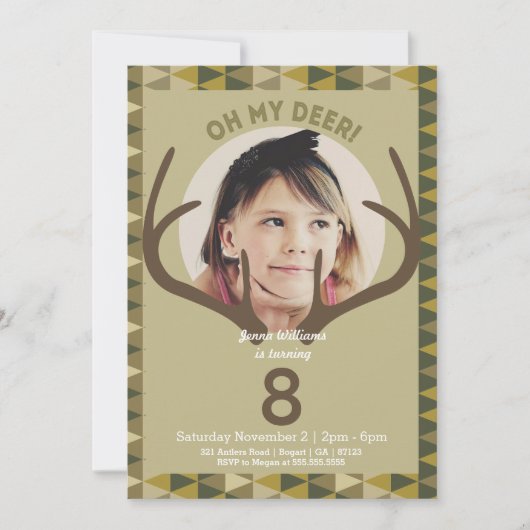 Hunting Modern Camo Deer Birthday Invitation Kaart (Voorkant)