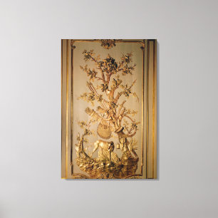 Hunting scène, houtpaneling uit eetkamer canvas afdruk