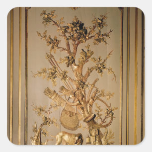 Hunting scène, houtpaneling uit eetkamer vierkante sticker