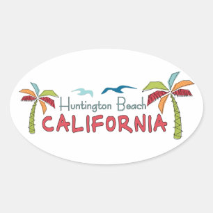 Huntington Beach California palms Ovale Sticker