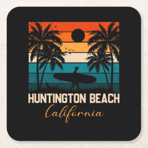 Huntington Beach California Palms Vacation Trip Vierkante Kartonnen Onderzetter