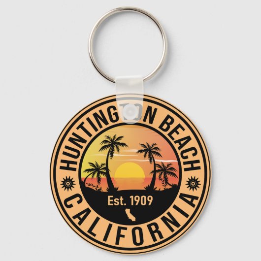 Huntington Beach California Retro Sunset Souvenirs Sleutelhanger (Voorkant)