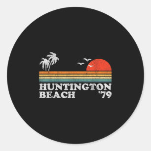 Huntington Beach California Retro Surfing Ronde Sticker