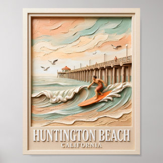 Huntington Beach California Texture Surfer Surfing Poster