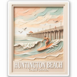 Huntington Beach California Texture Surfer Surfing Sticker