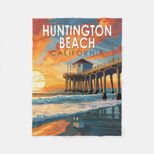 Huntington Beach California Travel Art Vintage Fleece Deken
