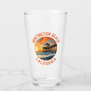 Huntington Beach California Travel Art Vintage Glas