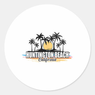 Huntington Beach Californië Retro Surfstrand Ronde Sticker
