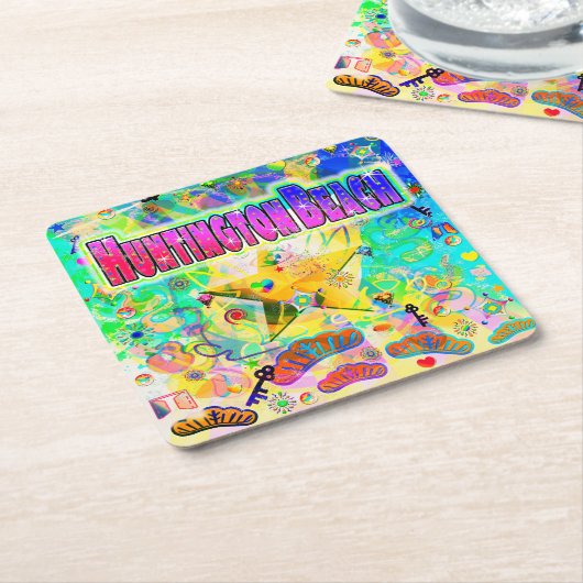 Huntington Beach Epoch Hour Coaster Vierkante Kartonnen Onderzetter (Schuin)