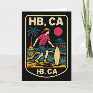 Huntington Beach Hb Ca Retro Mens Surfing Skateboa Kaart