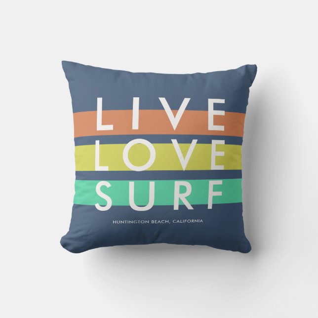 Huntington Beach Live, Love, Surf Pillow Kussen (Voorkant)
