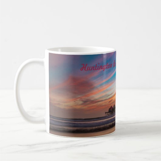 Huntington Beach Pier bij zonsondergang Koffiemok (Links)