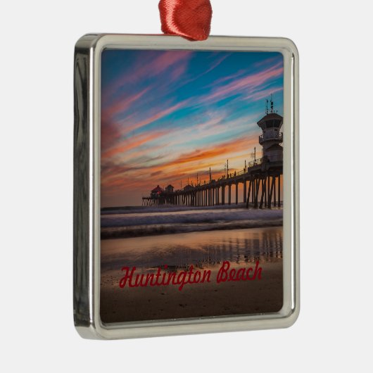 Huntington Beach Pier bij zonsondergang Metalen Ornament (Rechts)