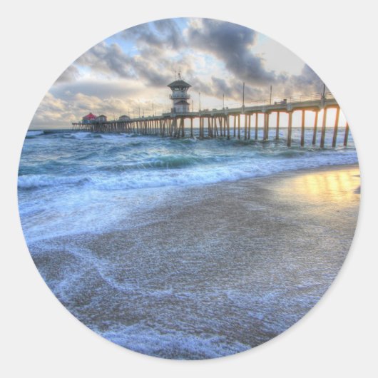 Huntington Beach Pier Ronde Sticker (Voorkant)