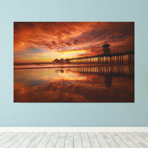 Huntington Beach Pier Zonsondergang - John Minar Canvas Afdruk