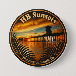Huntington Beach Pier Zonsondergang Knop - John Mi Ronde Button 7,6 Cm
