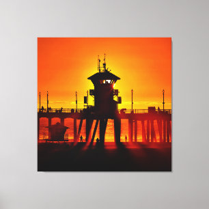Huntington Beach Pier Zonsondergang - Toren Nul (C Canvas Afdruk