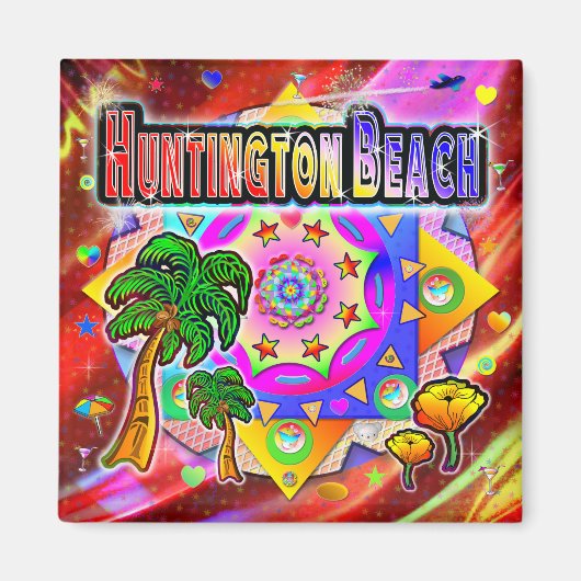 Huntington Beach Tropical Friends Magnet (Devant)