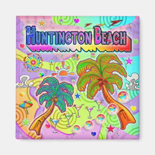 Huntington Beach Vacances Magnet cible (Devant)