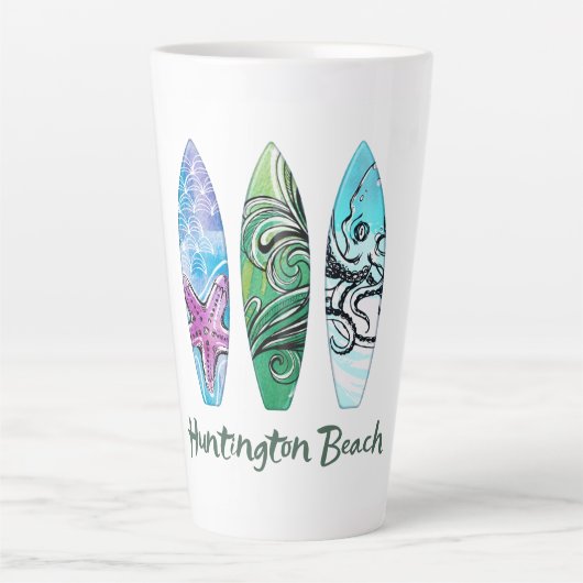 Huntington Beach Waterverf Surfboards Latte Mok (Voorkant)