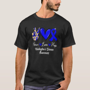 Huntington's Disease Awareness Peace Love Hope Blu T-shirt